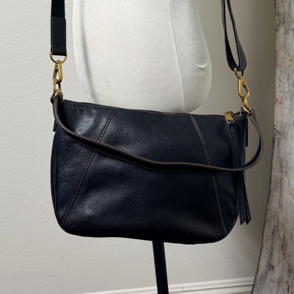 Fossil Black Leather Cross body Bag Purse - Picture 7 of 16